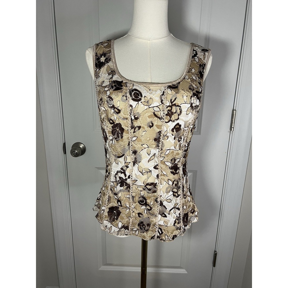Cato Lace Floral Brown‎ Sleeveless Tank Size Medium Festival Fairy Boho Y2K